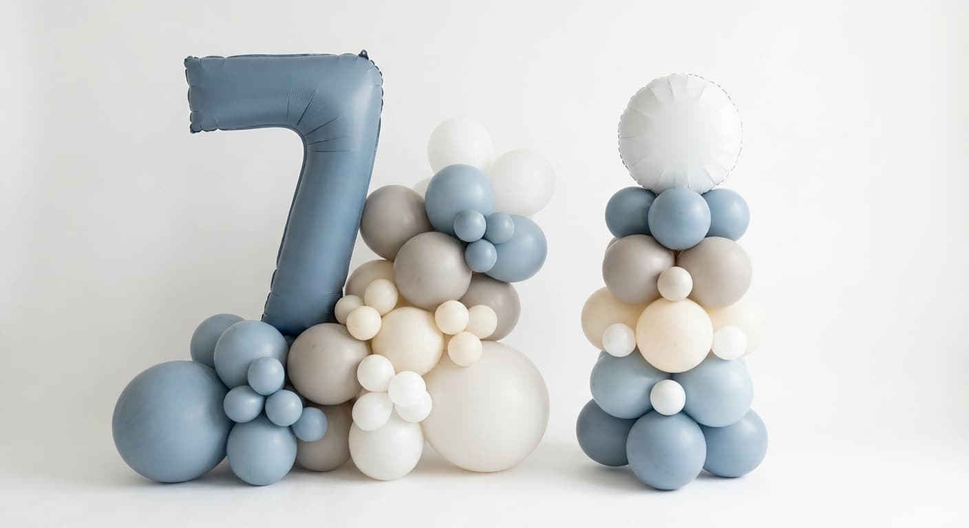 London fog dusty blue and gray neutral birthday balloon set