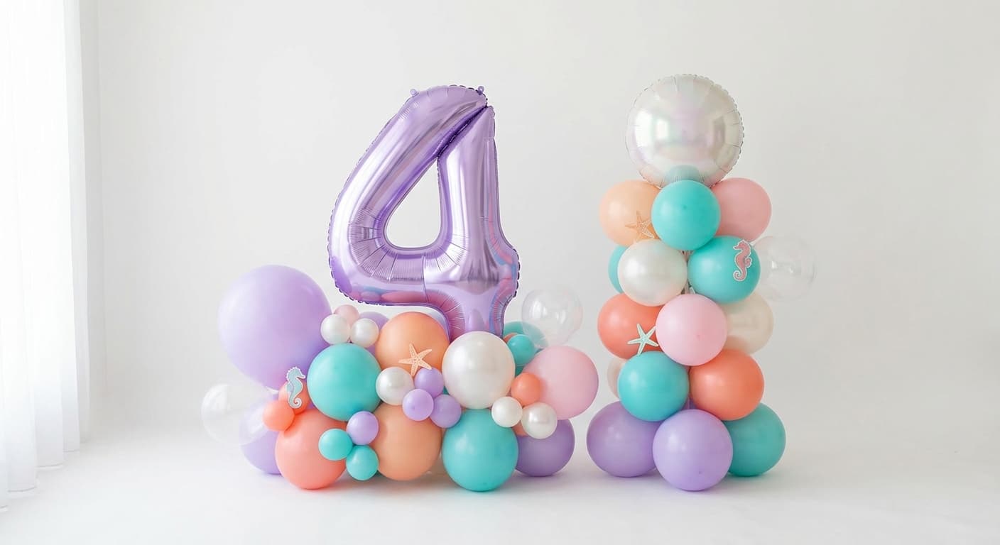 Mermaid lagoon theme lavender teal and peach birthday balloon set
