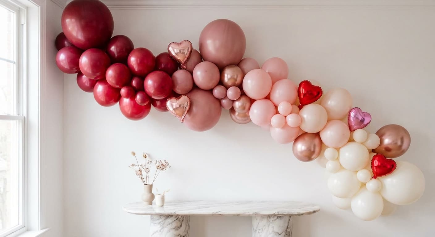 Romantic ombré Valentine's garland from deep red to blush to cream white
