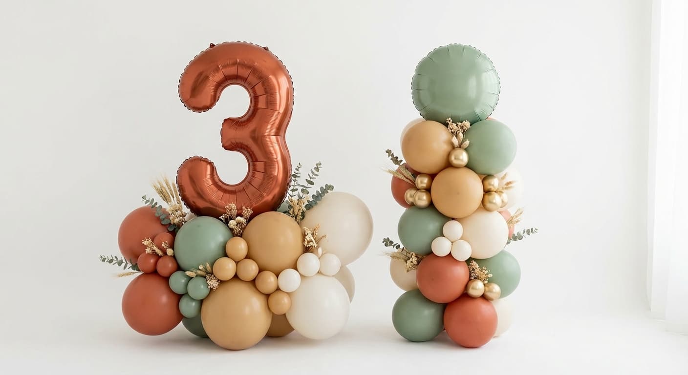 Wildflower boho terracotta sage and sand birthday balloon set with dried flowers