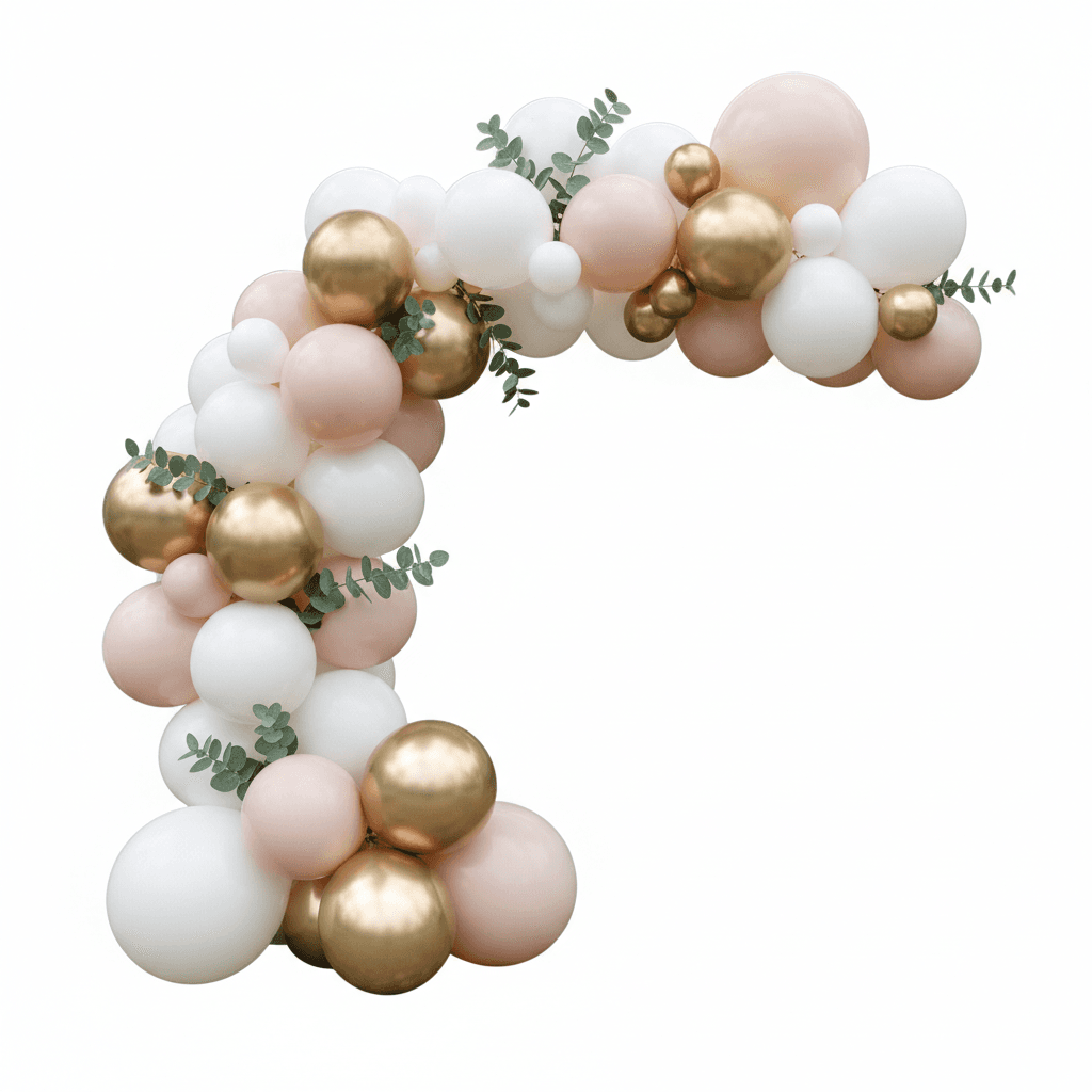 Elegant wedding balloon arch in whites ivories and champagne golds