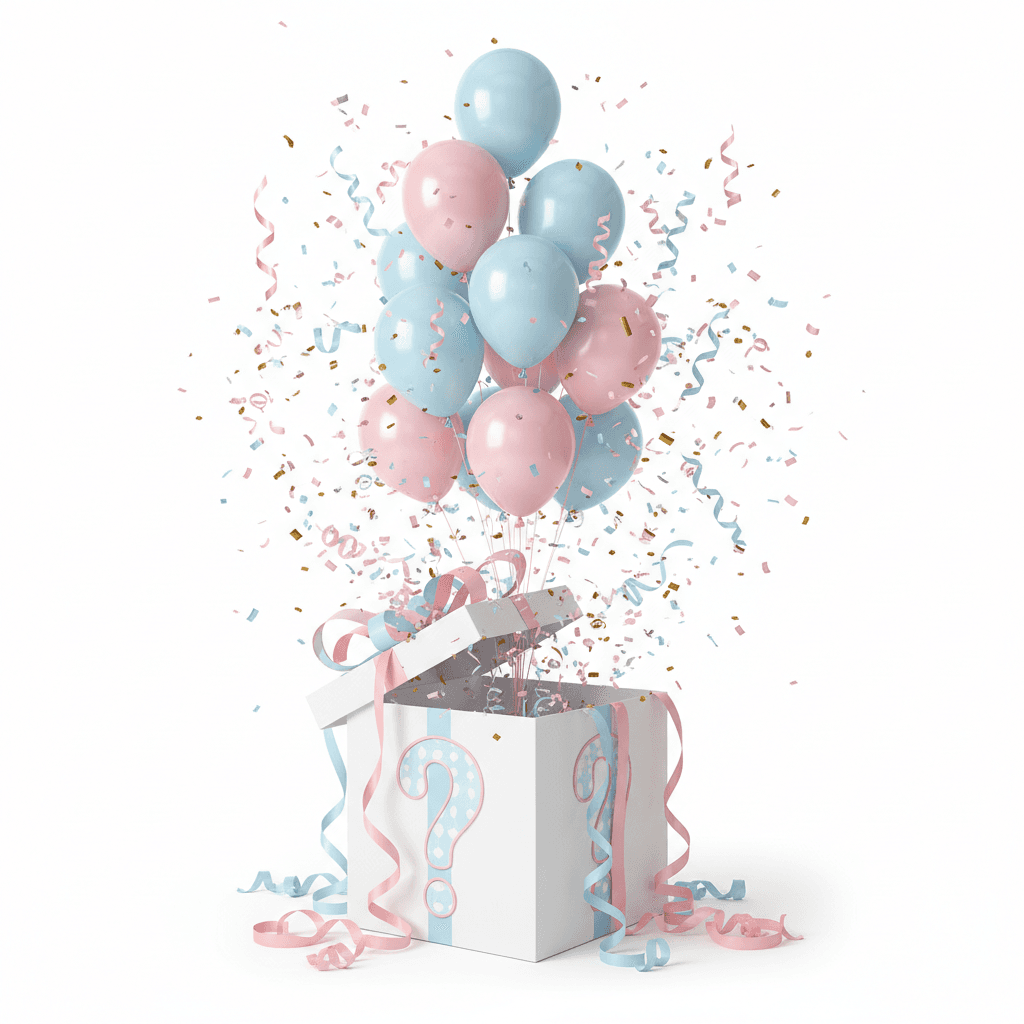 Gender reveal surprise set with confetti balloon and garland