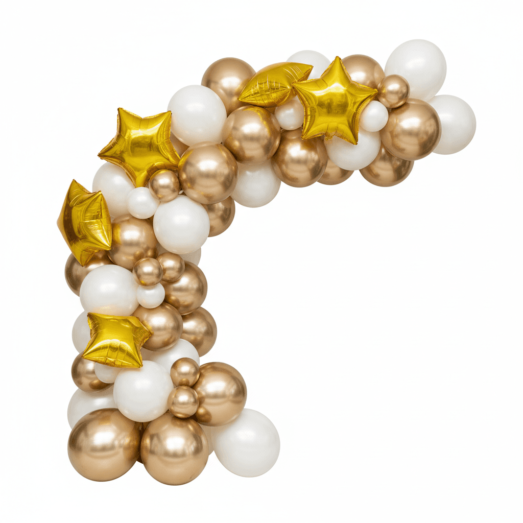 Golden celebration balloon arch in warm golds and terracotta