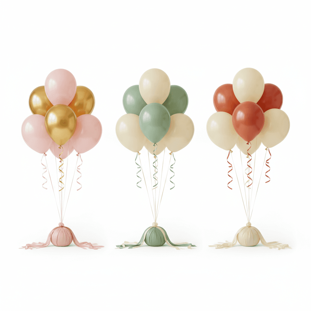 Table centerpiece trio with coordinated balloon clusters